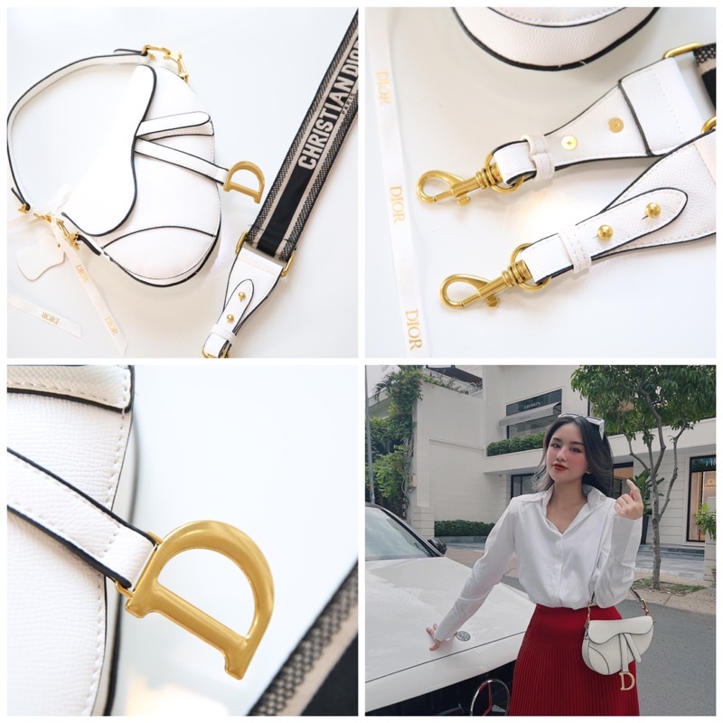 Túi Xách Dior Yên Ngựa Trắng Viền Đen Size 20  -  By Anh Dinh Phuong
