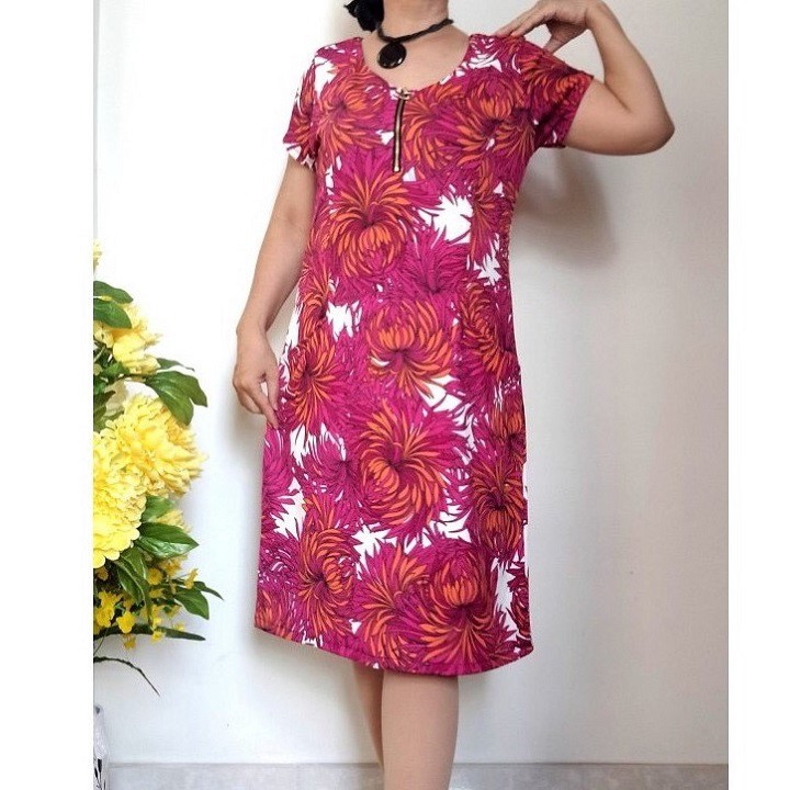 Size XL  - Váy Đầm Trung Niên Dáng Suông - Co Giãn - Có Túi - Dây kéo Ngực