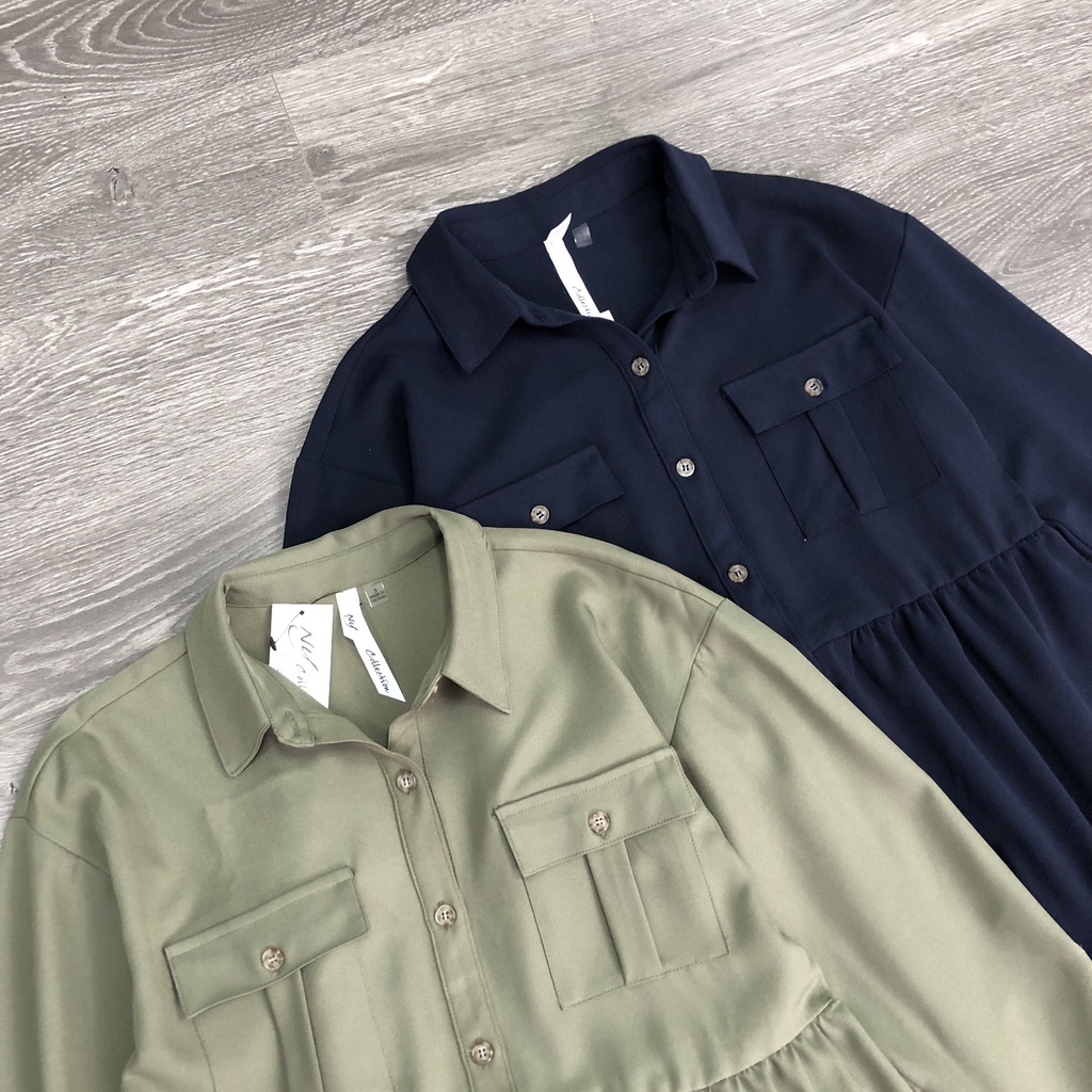 Đầm NY collection babydol tay dài 2 túi trước
