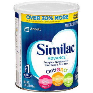 Sữa bột Similac Advance Optigro 873g cho trẻ 0-12 tháng của Abbott Hoa Kỳ