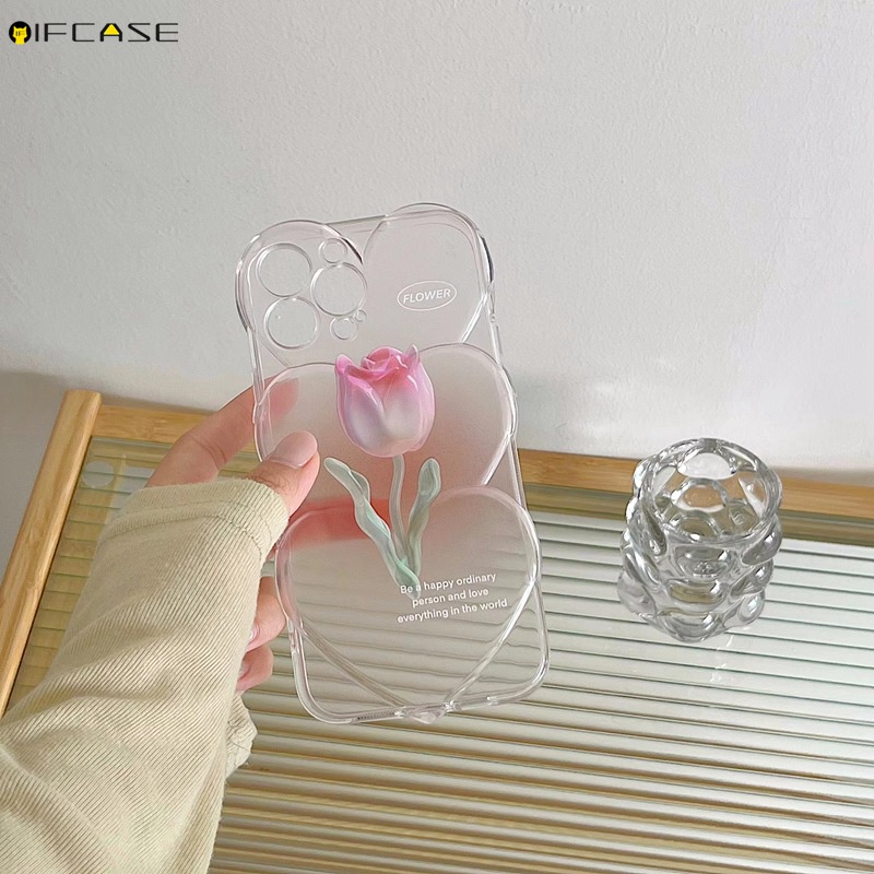 Ốp Điện Thoại Mềm Trong Suốt Họa Tiết Hoa Tulip 3D Đơn Giản Sáng Tạo Cho iPhone 13 12 11 Pro Max