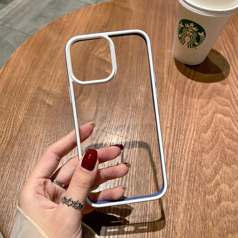 MÀU TÍMỐp điện thoại KF XZ LF CASE lưng cứng chống ố trong suốt chống sốc viền màu dẻo cho iPhone 14 PLUS PRO MAX