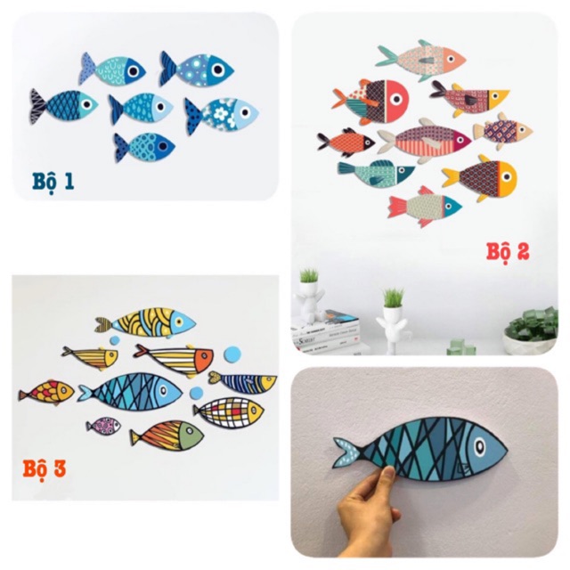 Bộ cá trang trí Color fishes gắn tường phong cách Nhật Bản