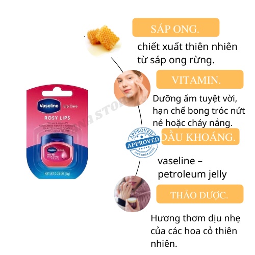 Sáp Dưỡng Môi Vaseline Chăm Sóc Môi Dưỡng Ẩm Dạng Hũ Mỹ Phẩm Hana Chính Hãng Mỹ 7Gr