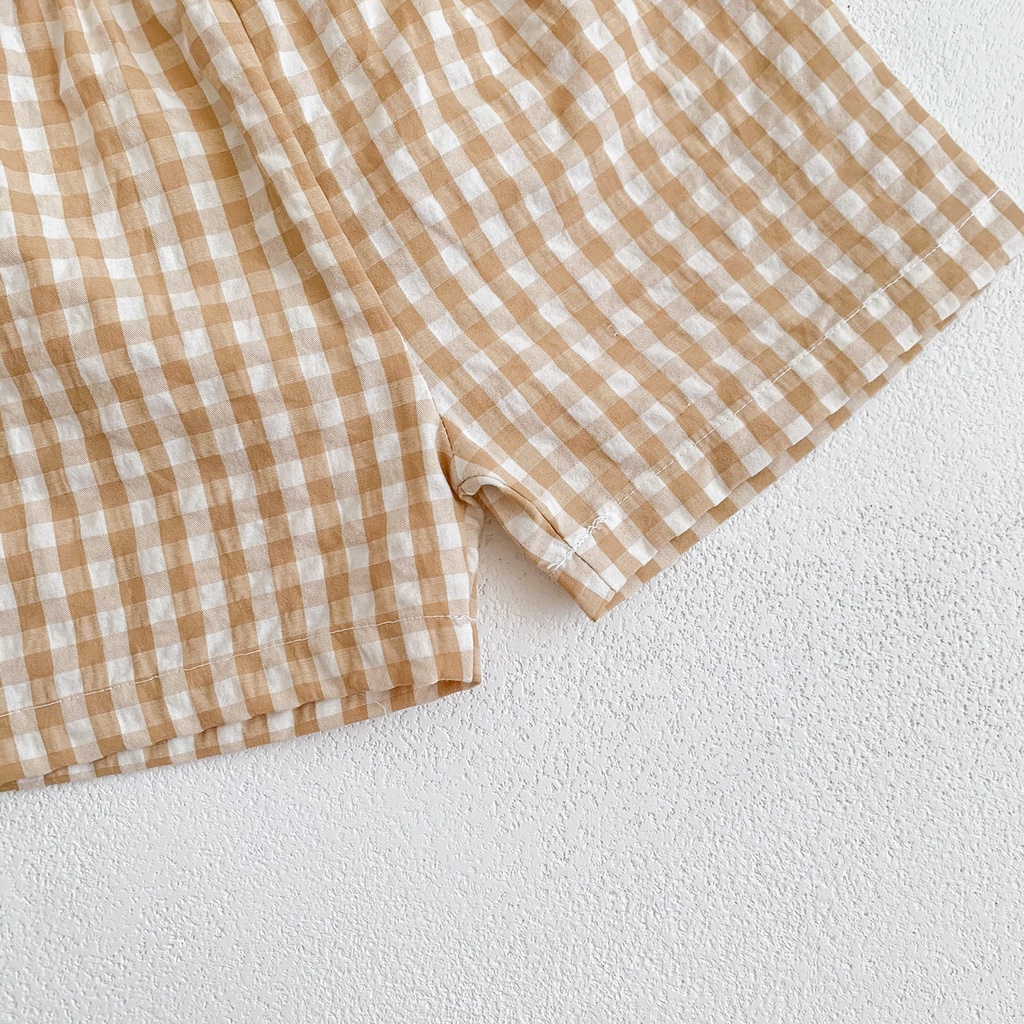 Set Áo Thun Tay Ngắn In Hình Trái Cây + Quần Short Kẻ Sọc Ca Rô Thời Trang Mùa Hè Cho Bé