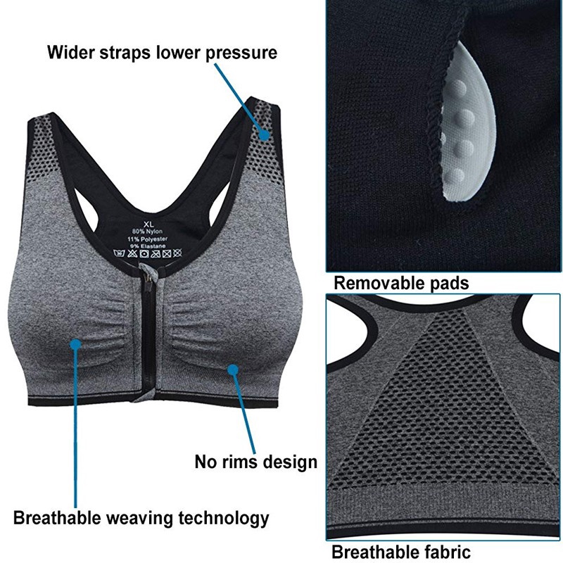 Women Front Builtup Zips Sport Bra Comfortable Training Fitness High Impact Support for Yoga Gym Workout Tank Top