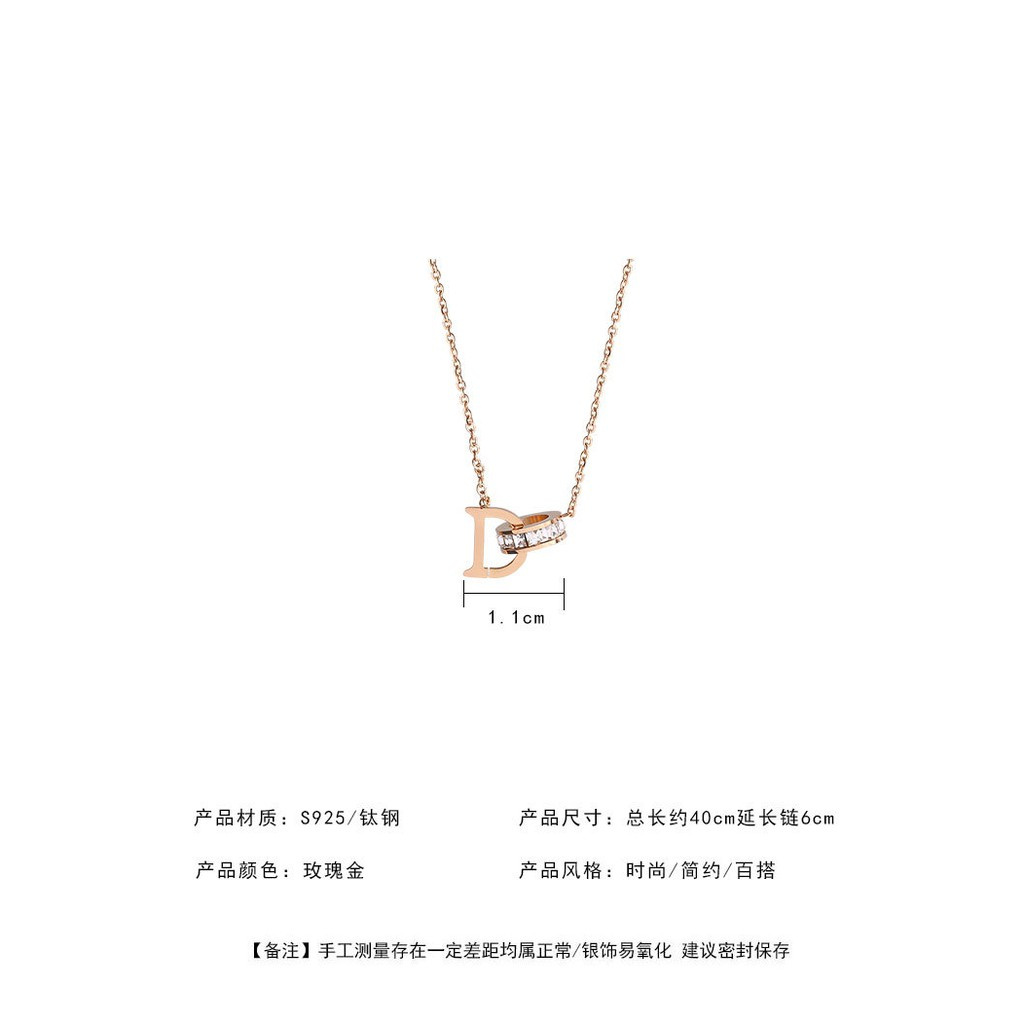 Vòng cổ thép titan mặt hình chữ D đơn giản thời trang cho nữ