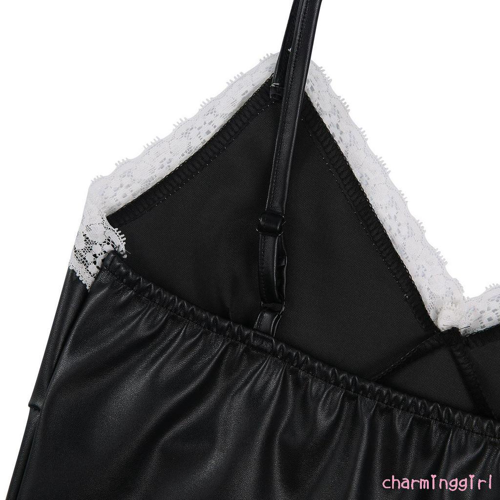 Áo Hai Dây Cổ Chữ V Màu Trơn Phối Ren Quyến Rũ Cho Nữ