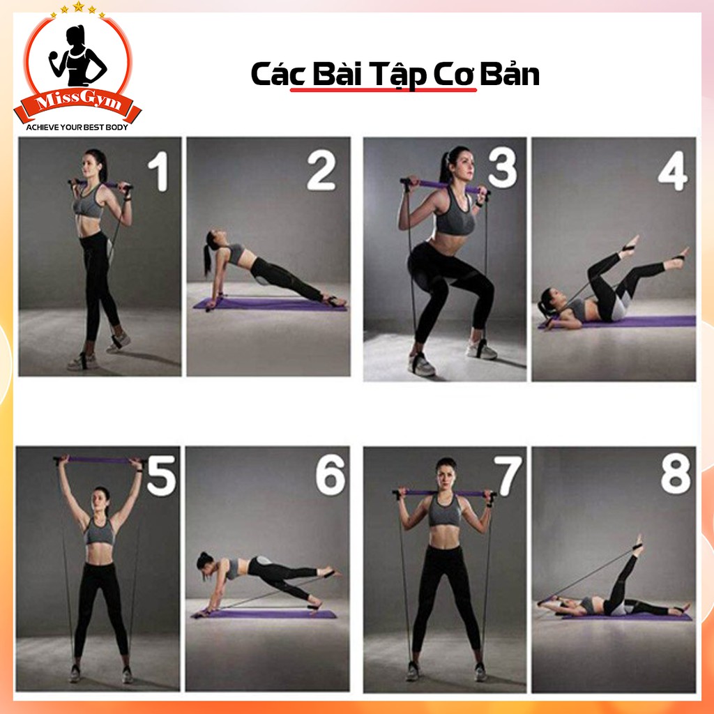 [Mã FAMAYMA2 giảm 10K đơn 50K] Thanh tập cơ Mông Đùi pilates có dây kháng lực dụng cụ tập toàn thân, co giãn đàn hồi tốt