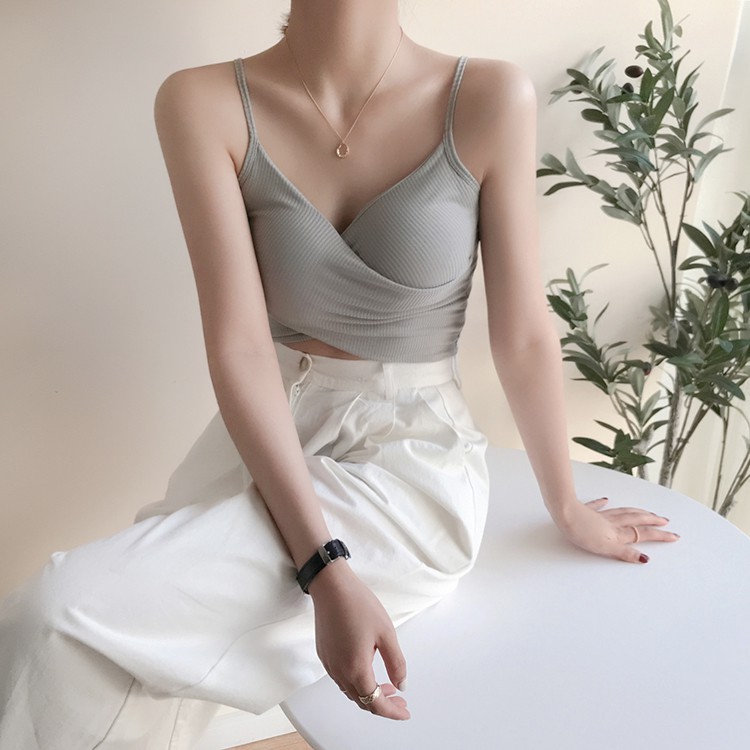 [Kèm Video SP] Áo Hai Dây Nữ Cao Cấp Thun Tăm Vạt Chéo Trơn Màu Dáng Basic Phong Cách Thời Trang Sugal TOP NU 018V4