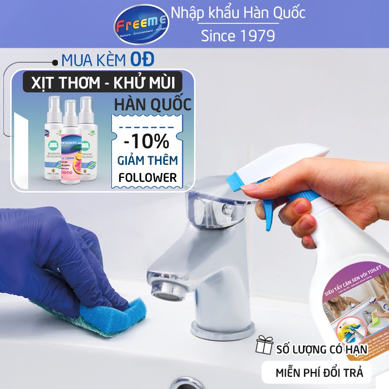 Tẩy cặn canxi nhà tắm Hàn Quốc, tẩy ố vàng nhà vệ sinh 500ml, làm sạch vách kính, vòi nước, bồn sứ, sàn nhà tắm HC01BC