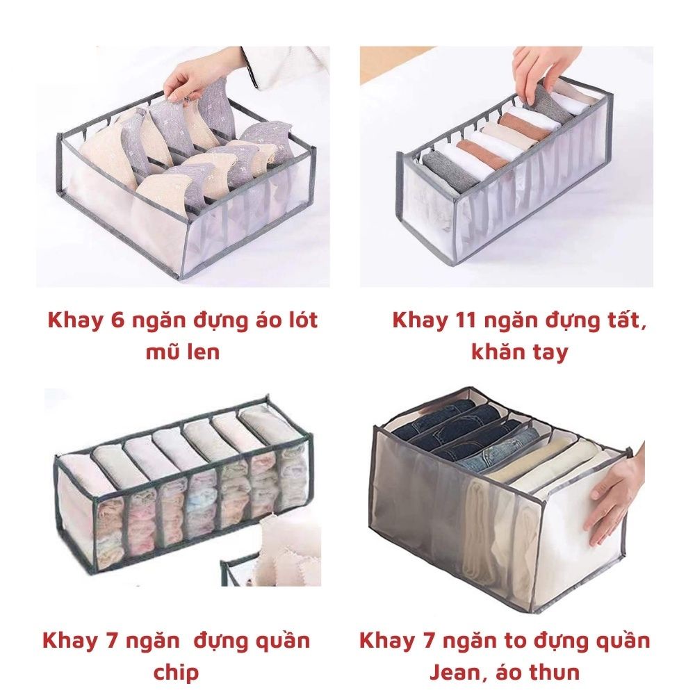 Khay vải đựng đồ lót tất vớ tiện dụng - Túi vải đựng quần áo 7 ngăn size to đựng quần Jean - Túi sắp xếp tủ quần áo