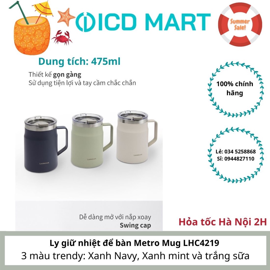 ly giữ nhiệt, Ca giữ nhiệt METRO MUG 475ML - LHC4219 Lock&lock, cốc giữ nhiệt để bàn, mẫu mới 2021, giữ nhiệt 3-19 giờ