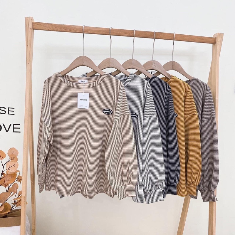 [ CÓ ẢNH THẬT + VIDEO TỰ QUAY ] Áo Dài Tay Kẻ Ngang Tay Ống Bo Chất Nỉ Dày Dặn Hàng Đẹp Loại 1 | BigBuy360 - bigbuy360.vn