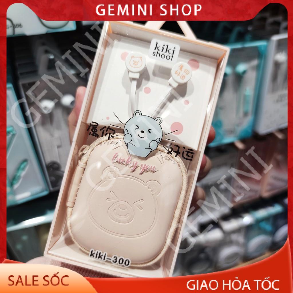 Tai Nghe Nhét cắm dây 3.5mm KiKi-300 Có Mic tặng hộp đựng Họa Tiết Hoạt Hình cho điện thoại và các thiết bị Gemini Shop