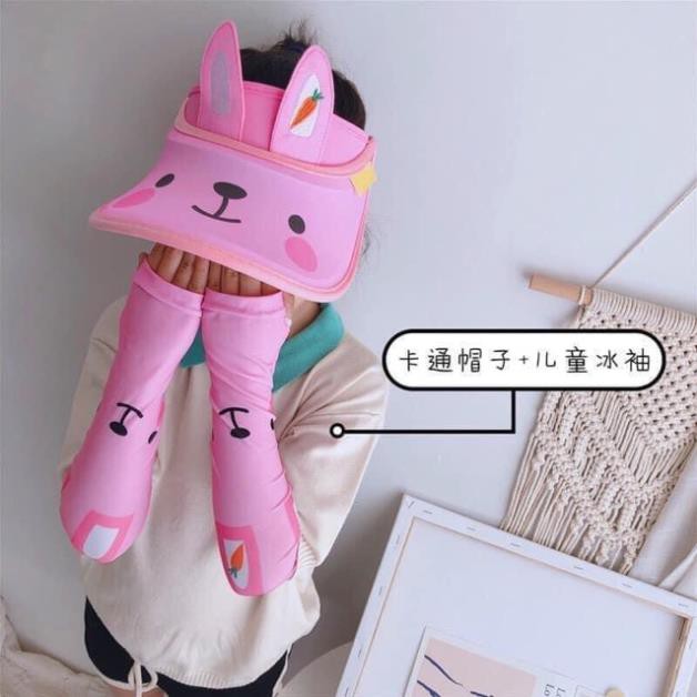 SÉT MŨ CHỐNG NẮNG KÈM GANG TAY HÌNH THÚ CHO BÉ ( siêu hịn siêu hót 2020) ( Hàng Sẵn)