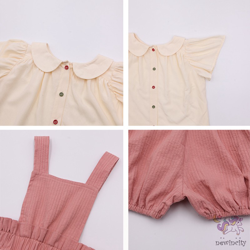 Bộ áo kiểu ngắn tay + quần yếm phong cách Hàn Quốc thời trang mùa hè cho bé gái