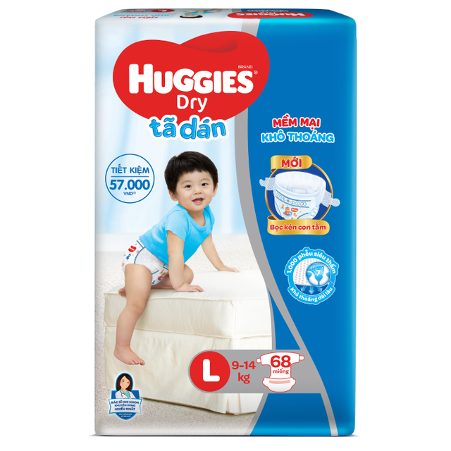 Tã dán Huggies Dry Super Jumbo M76/L68/XL62/XXL56:L68