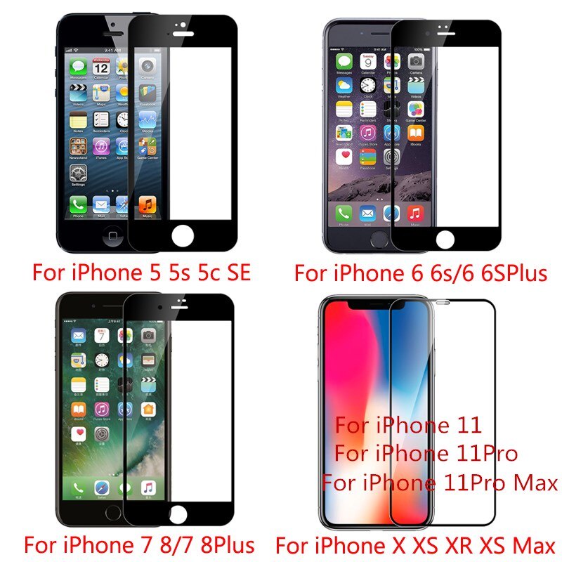 Kính cường lực 9D bảo vệ toàn màn hình thích hợp cho IPhone 13 11 12 Pro Max MINI XS XR X 6 6S 7 8 Plus SE 2020 5 5S