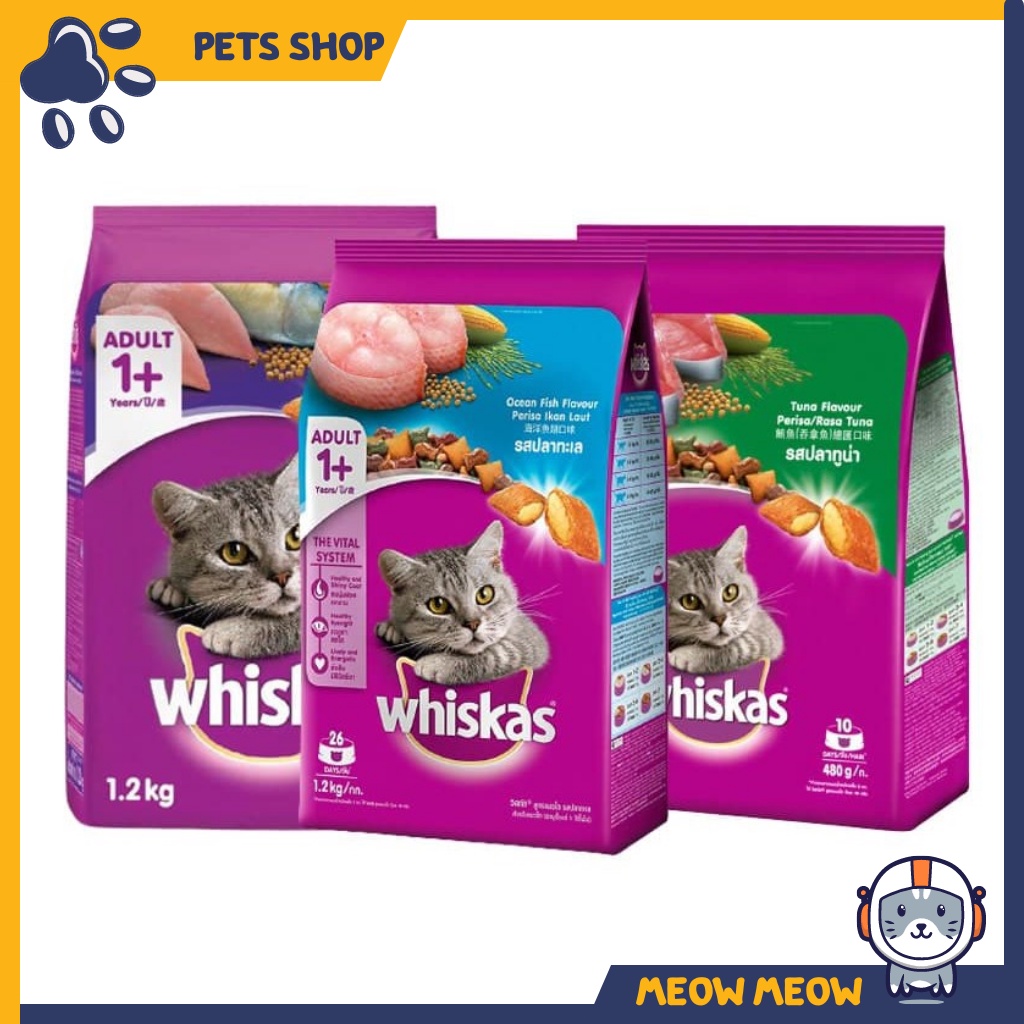 Hạt cho mèo Whiskas cho mèo lớn | Túi 1.2KG | Hạt dinh dưỡng khô cho mèo.