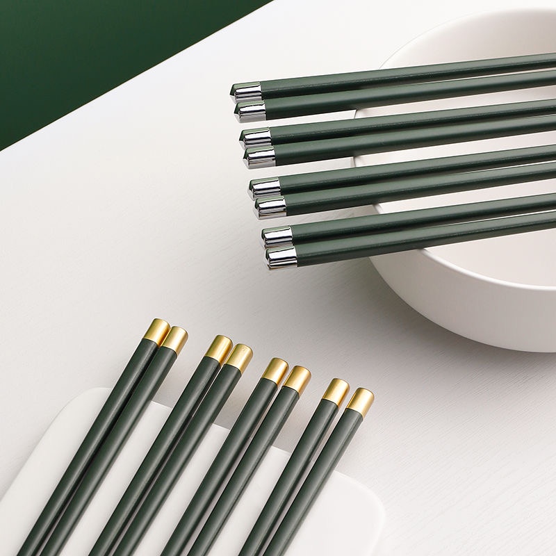 Set 5 đôi đũa ăn màu xanh lá đậm chống trượt chịu nhiệt cao