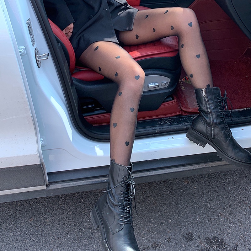 DUNEA Quần Tất Xuyên Thấu In Họa Tiết Trái Tim Gợi Cảm Dành Cho Nữ