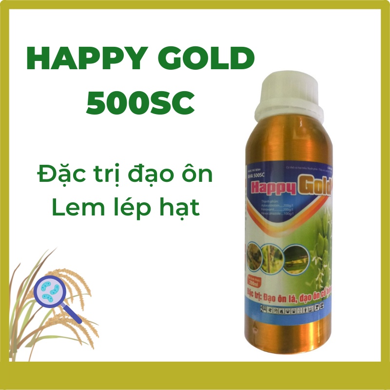 Chế phẩm trừ bệnh HAPPY GOLD 500SC (chai 200ml) quản lý bệnh đạo ôn, lem lép, vàng lá trên lúa