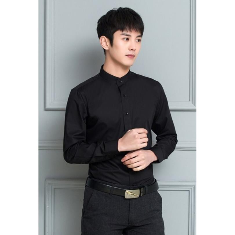 Áo sơ mi nam dài tay CỔ TÀU vải lụa co giãn chống nhăn cao cấp | BigBuy360 - bigbuy360.vn