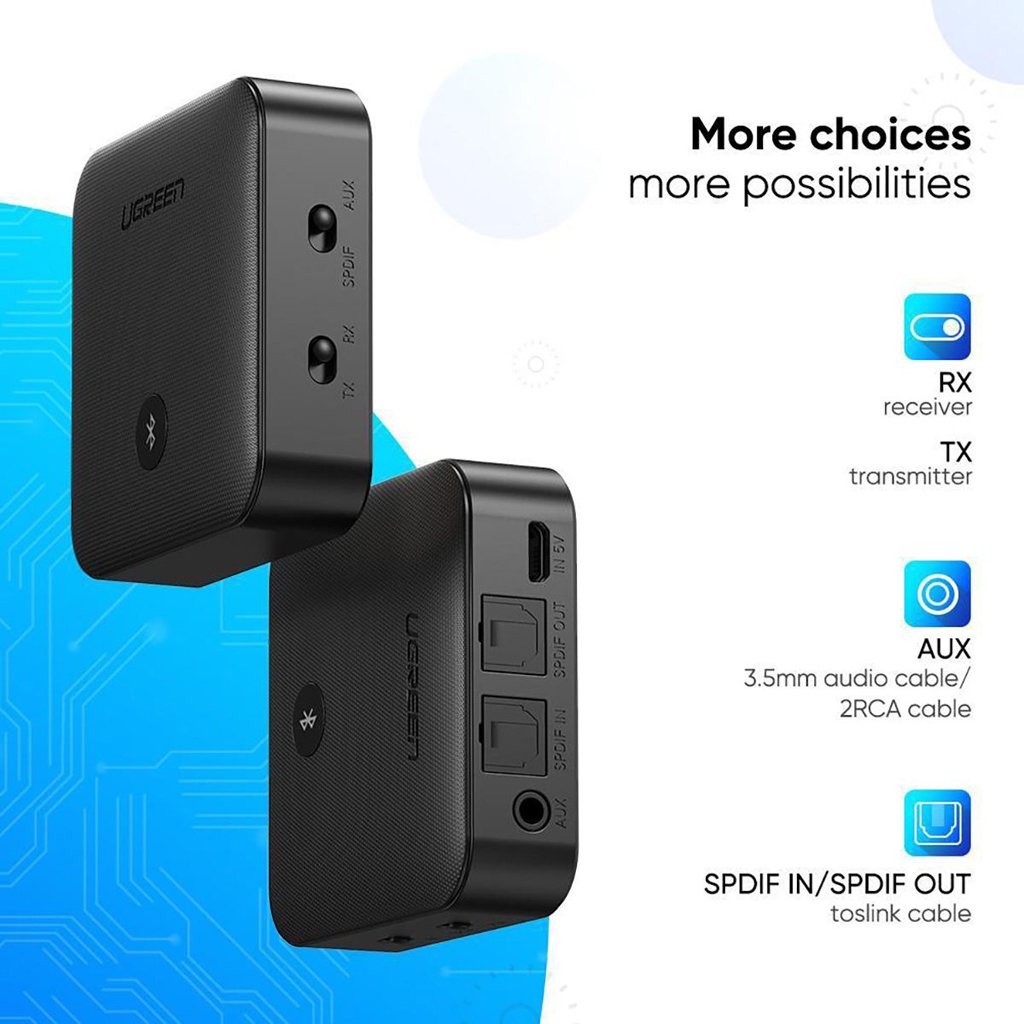 [Mã ELHACE giảm 4% đơn 300K] Bộ Thu Phát Âm Thanh Bluetooth 5.0 Hỗ Trợ APTX Ugreen 70158 Chính Hãng - Bảo Hành 18 Tháng