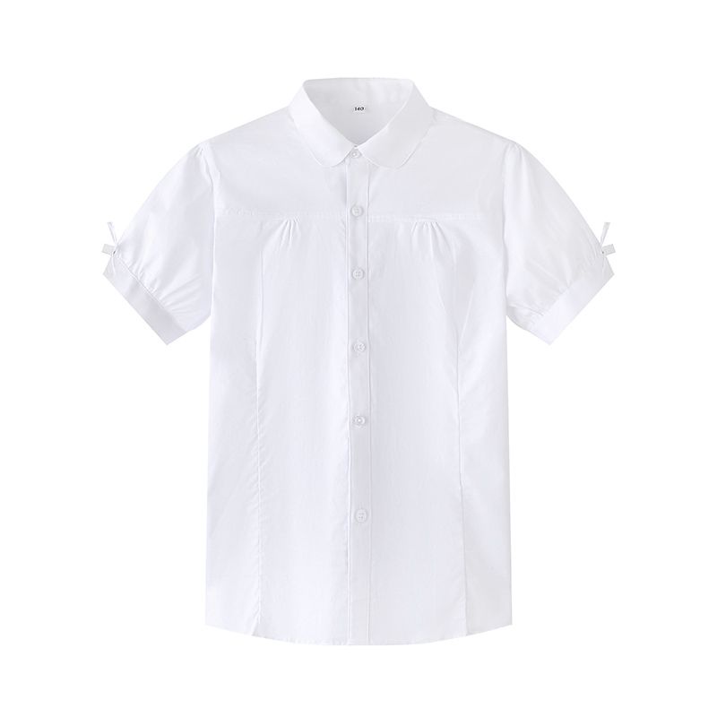 Áo Sơ Mi Trắng Tay Ngắn Phối Ren Thắt Nơ Phong Cách Phương Tây Dành Cho Nữ Sinh Tiểu Học
