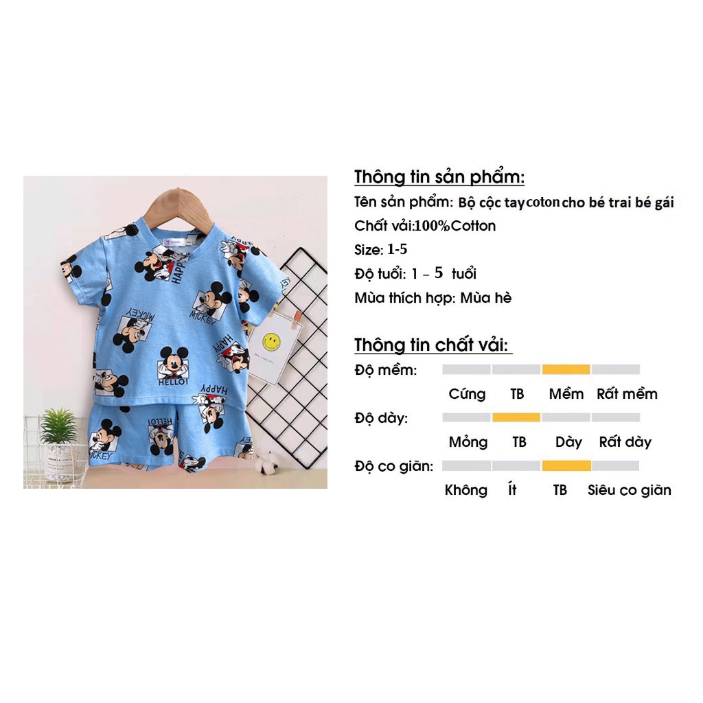 Bộ cộc tay hè cotton quần áo cho bé Tanosa Kids mùa hè chính hãng từ 9-20 kg