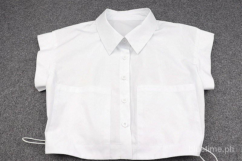 DUNEA Áo Tay Ngắn Cổ Polo Phối Dây Rút Phối Nút Thời Trang Cho Nữ