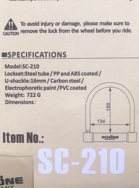 Ổ khoá xe chữ U SCHONE ĐỨC chống trộm