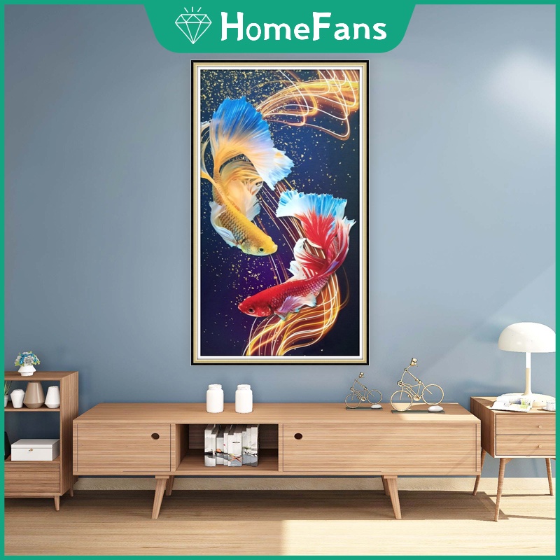 Bộ Tranh Đính Đá 5D Tự Làm Hình Cá Koi May Mắn 60x100cm