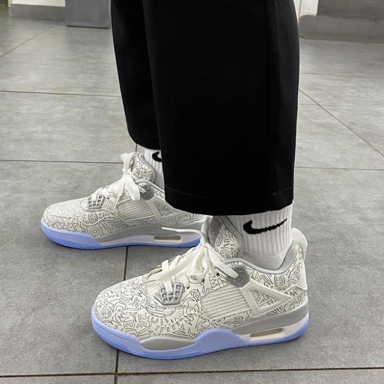 Giày Nữ Air Jordan 4 LASER đệm khí Cổ Thấp, Giày thể thao Nữ Air Jordan Trắng Laser 👞