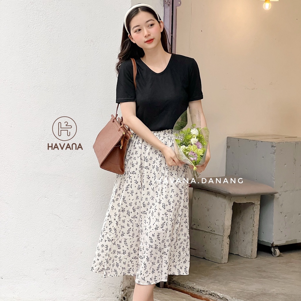 Chân váy voan hoa nhí vintage, váy hoa nhí dáng dài freesize chun co giãn kèm lớp lót AE183