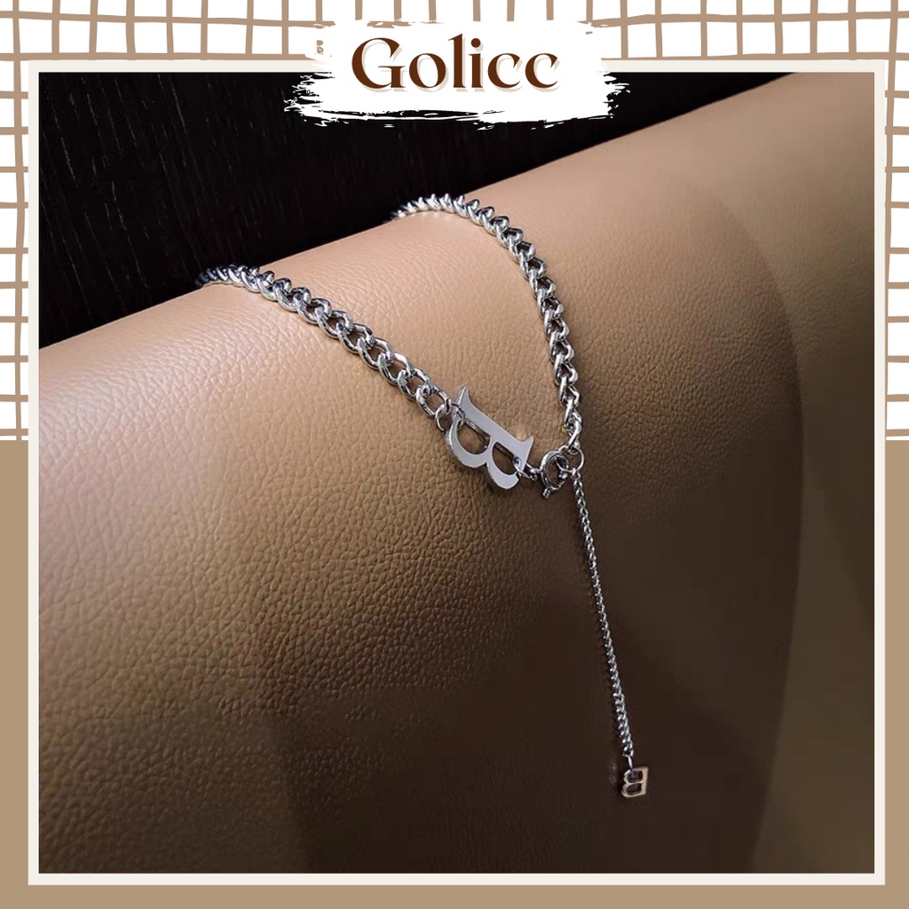 Vòng cổ nữ, chocker chữ B thép titan cho nữ Golicc DC006