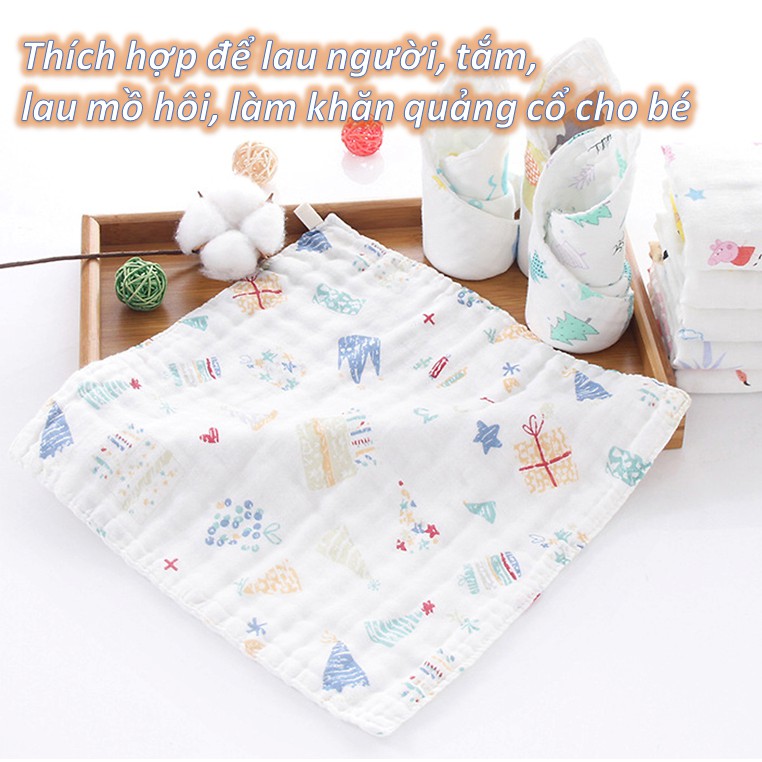 KHĂN MẶT XÔ 6 LỚP | IN HÌNH ĐÁNG YÊU CHO BÉ 28X28cm