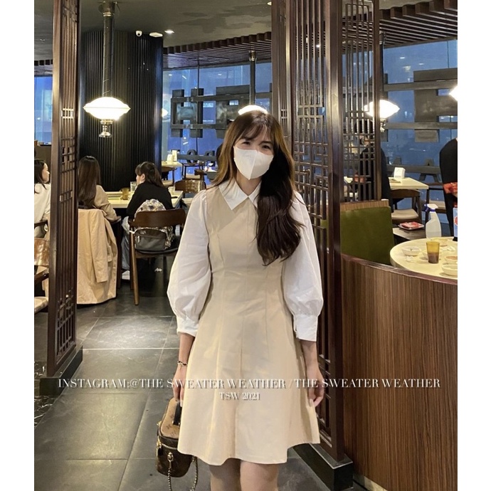 [HÀNG SẴN]VÁY-ĐẦM KAKI PHỐI SƠMI “FEDORA” SIÊU TIỂU THƯ