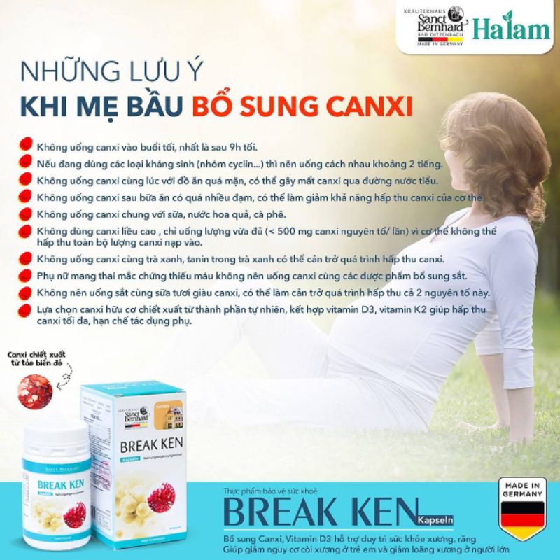 Break Ken Kapseln (Lọ 30 viên) của Đức - Bổ sung Canxi D3 K2 MK7, giúp xương chắc khỏe, giảm còi xương, loãng xương