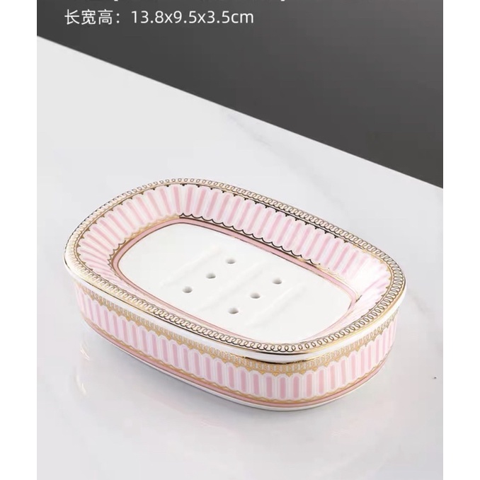 Bộ đồ dùng nhà tắm gốm sứ kẻ hồng xinh
