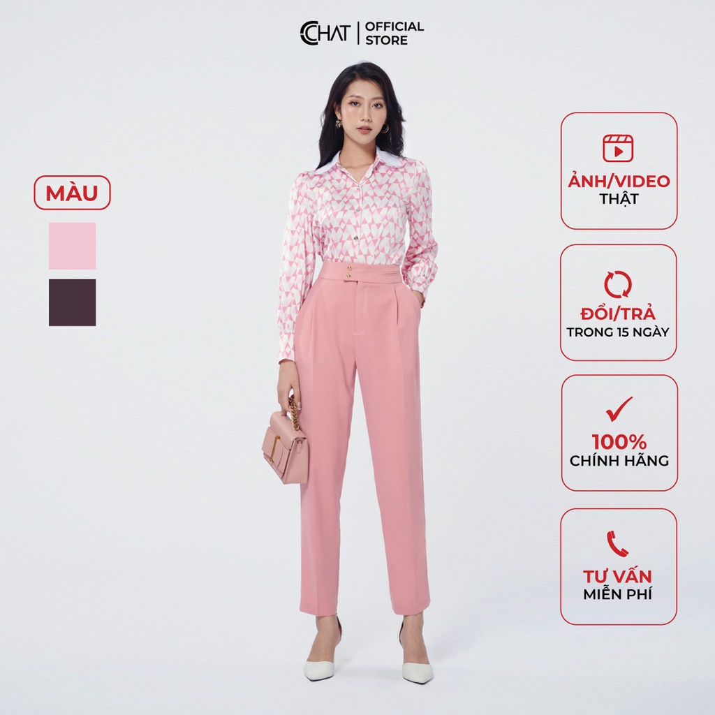 Áo Sơ Mi Nữ 𝐂𝐂𝐇𝐀𝐓 Họa Tiết Phối Cổ Lưới Chất Lụa Cao Cấp Dáng Suông Phong Cách Trẻ Trung 12FDL8032ST