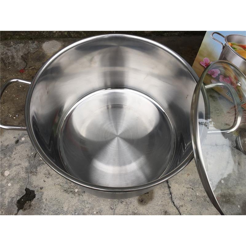 Nồi luộc gà inox vung kính 24cm ( dày, nặng 1,8kg)