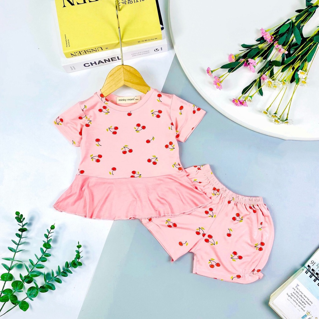 Bộ cộc tay ngắn tay áo vạc xòe thun lạnh cho bé gái hàng Minky Mom. Bé 9-32kg . MMBGCT19 Shop-Mẹ-Rùa