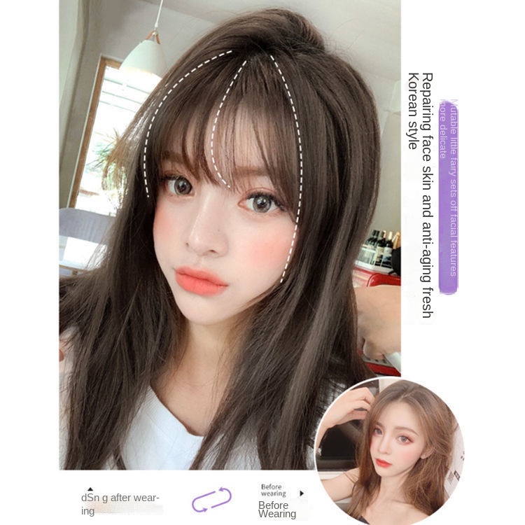 Bộ Tóc Giả Nữ Mái Ngố 3D Màu Trắng Thay Thế