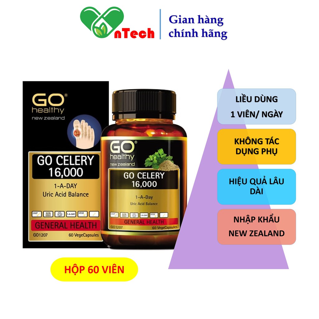 Viên uống Go Healthy GO Celery 16000 Acid Balance phòng và hỗ trợ điều trị Gout giảm sưng đau do gút hộp 30 viên