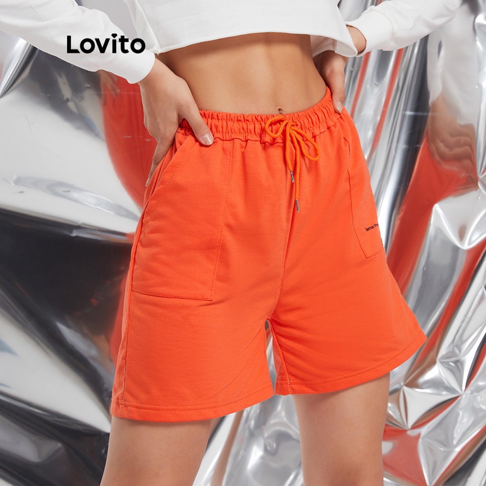 Quần đùi Lovito dây rút in chữ L09073 (màu đen/cam) | BigBuy360 - bigbuy360.vn