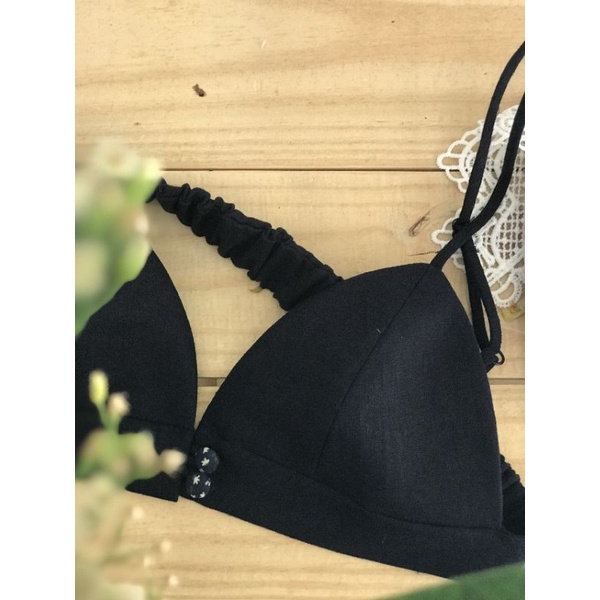 Bralette Linen / Chanh bra/  Áo lót vải Linen họa tiết / Cam