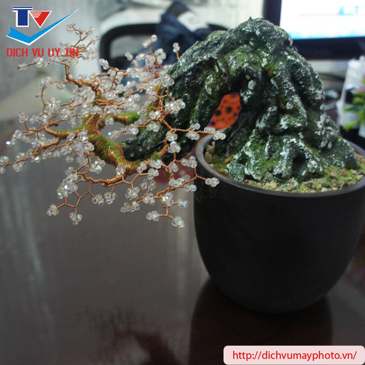 Cây cảnh bonsai hoa lá bằng đá thủy tinh đá pha lê cao cấp đẹp
