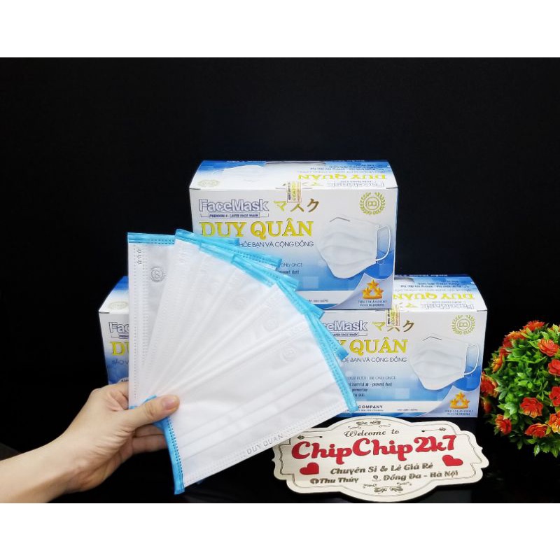 (New) Hộp khẩu trang y tế 4 lớp trắng viền xanh kháng khuẩn 50 cái